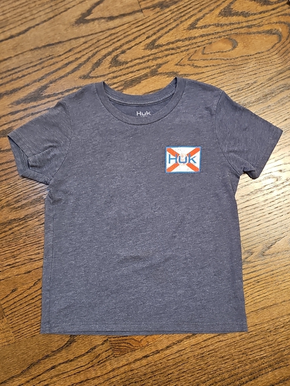 Huk Kids Heather Navy Short Sleeve Tee with Orange Accent Logo